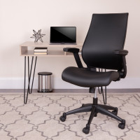 Flash Furniture BL-LB-8809-LEA-GG High Back Black Leather Executive Swivel Chair with Molded Foam Seat and Adjustable Arms 